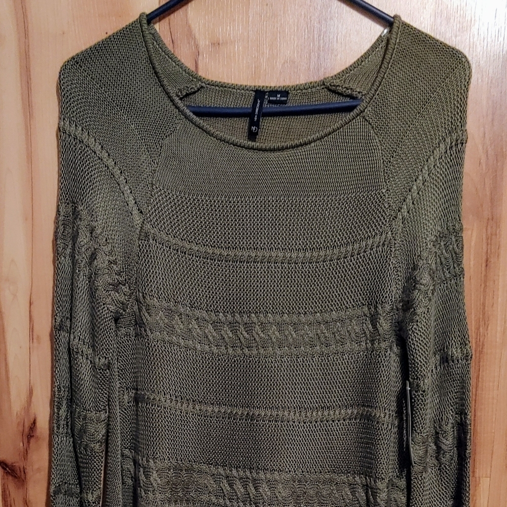 New Directions Women's Medium Olive Green Cable Knit Sweater/Tunic/Dress